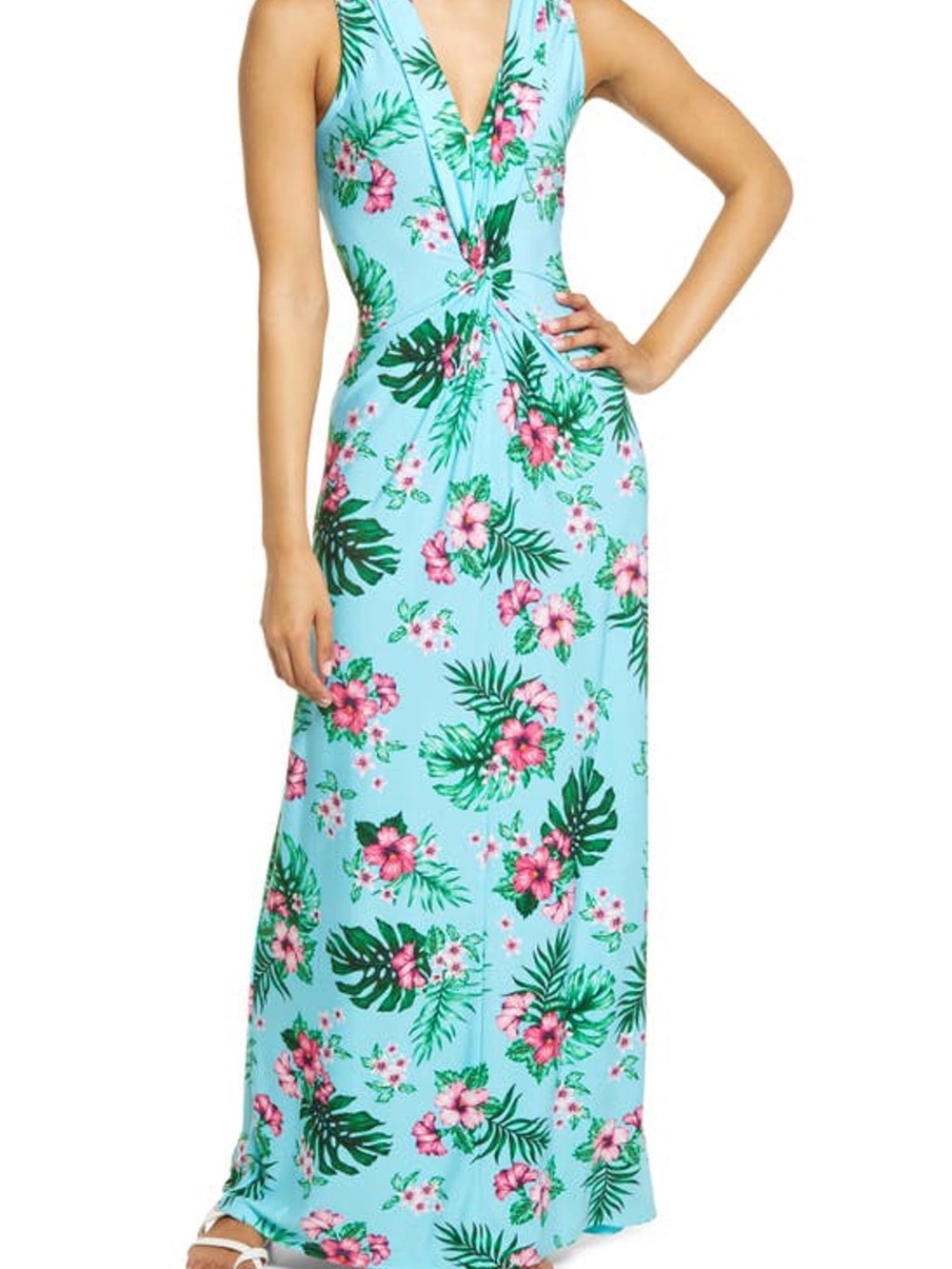 Tommy Bahama Fanning Floral Maxi Dress Blue Pink Green Monstera Medium | Hemmed - Picture 8 of 8